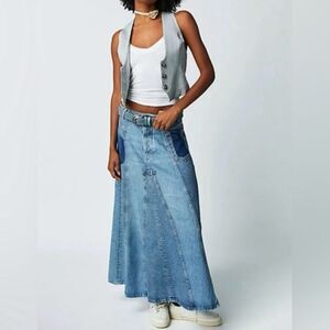 We The Free Molly Maxi Denim Jean Skirt Blue Size 27 New